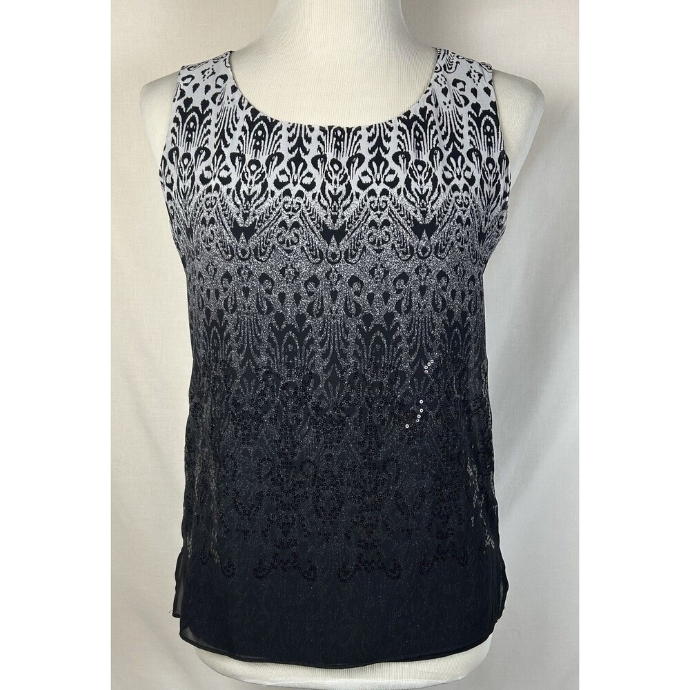 NWT New York & Company Womens XS Top Black Gray Sleeveless Top Sequined Stretch